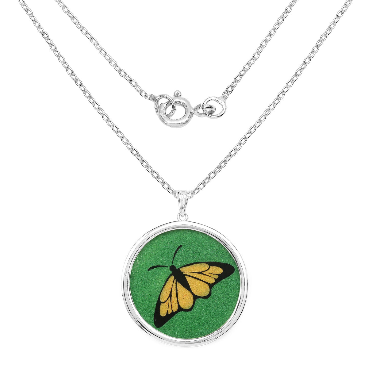 29.50 ct round emerald pendant in .925 sterling silver, dark green, by Avera Group, view 2