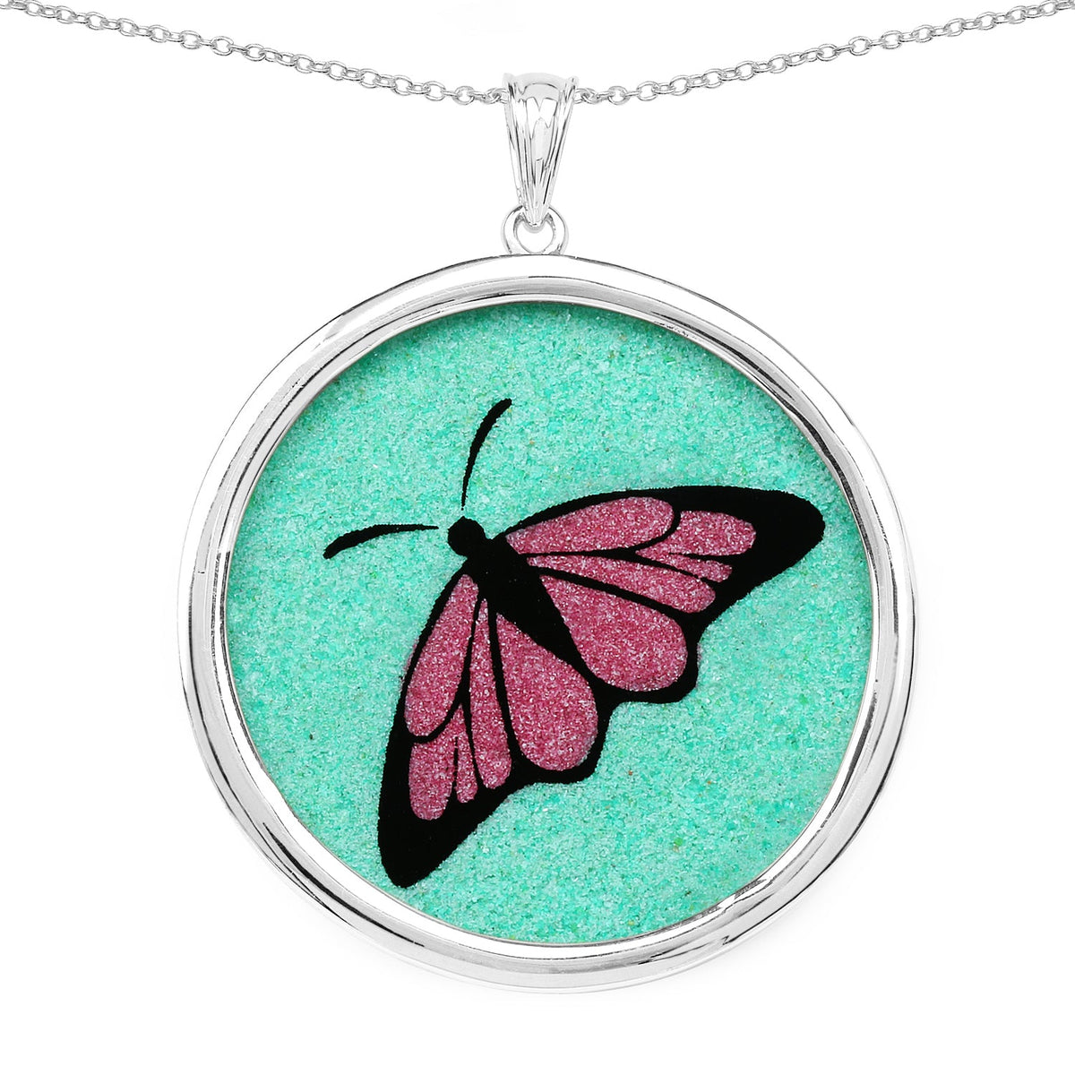 29.50 ct round emerald pendant in .925 sterling silver, light green, by Avera Group