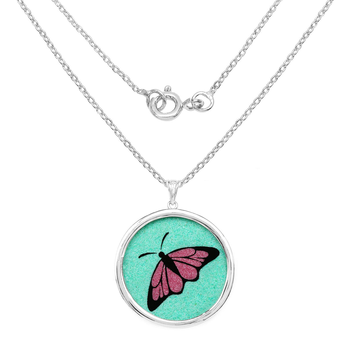 29.50 ct round emerald pendant in .925 sterling silver, light green, by Avera Group, view 2