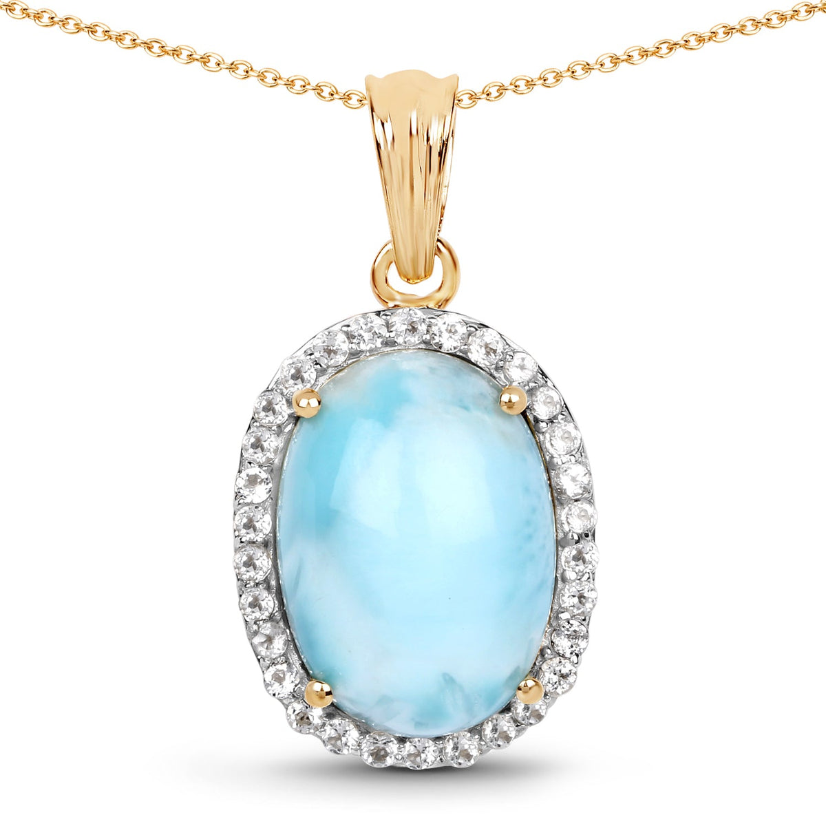 Oval larimar and white topaz pendant in 14k yellow gold plated sterling silver by Avera Group