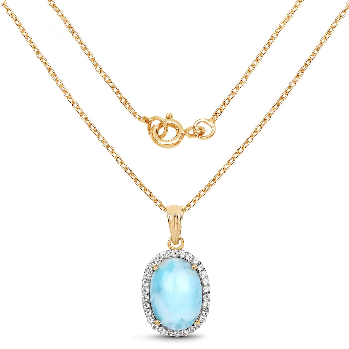Oval larimar and white topaz pendant in 14k yellow gold plated sterling silver, Avera Group, view 2