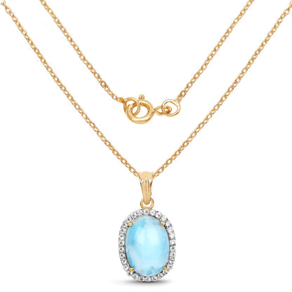 Oval larimar and white topaz pendant in 14k yellow gold plated sterling silver, Avera Group, view 2