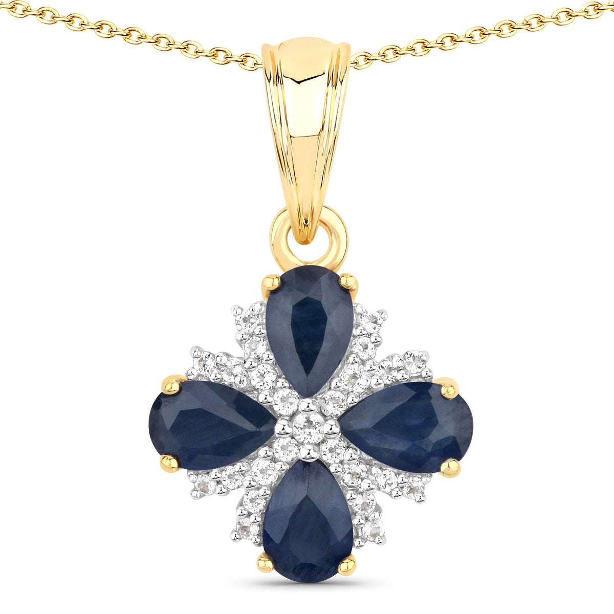 Avera Group 1.87 ct pear-shaped blue sapphire and white topaz pendant