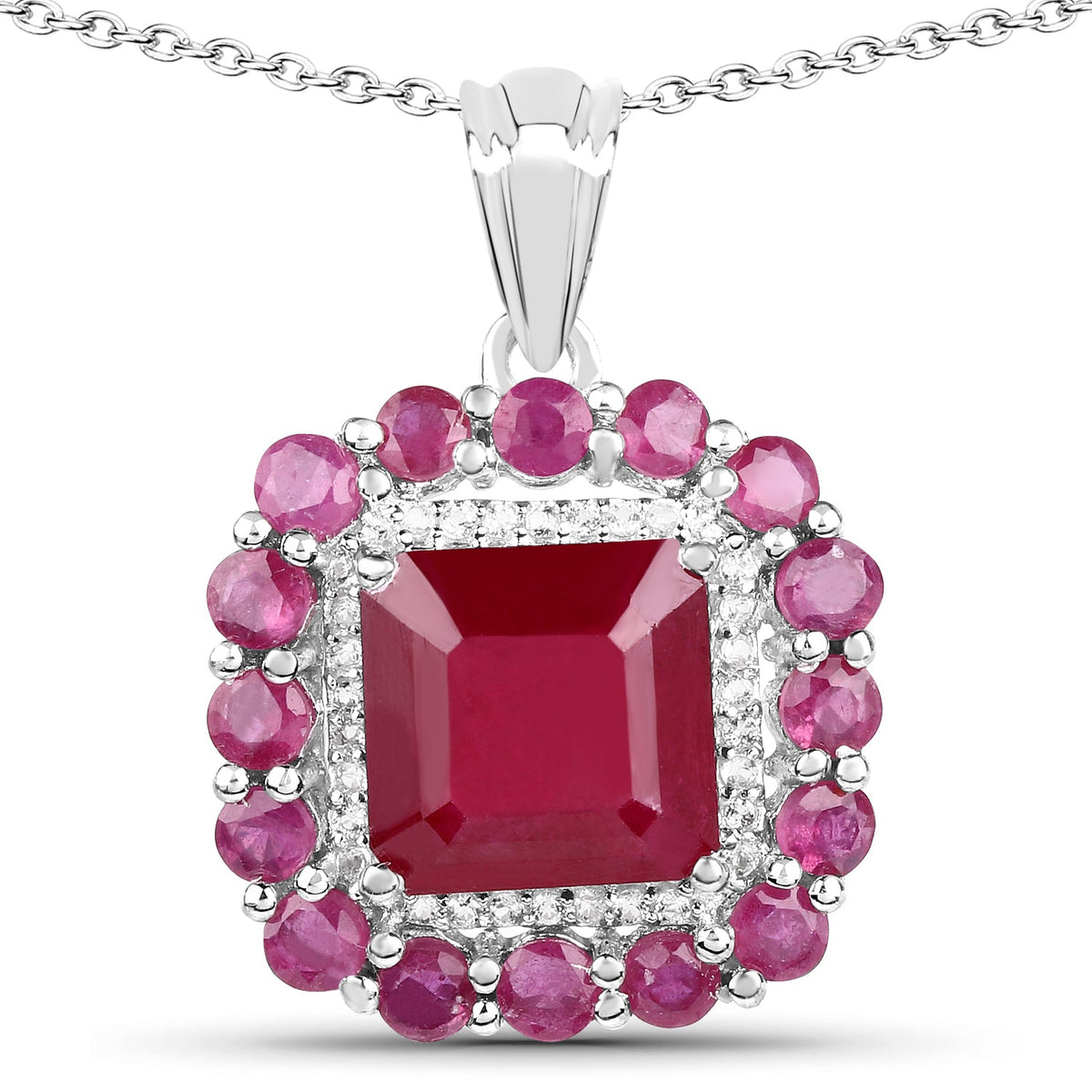 8.48 Carat Glass Filled Ruby and White Topaz .925 Sterling Silver Pendant by Avera Group