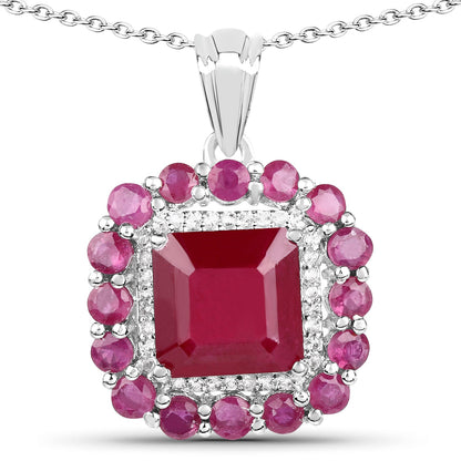 8.48 Carat Glass Filled Ruby and White Topaz .925 Sterling Silver Pendant by Avera Group