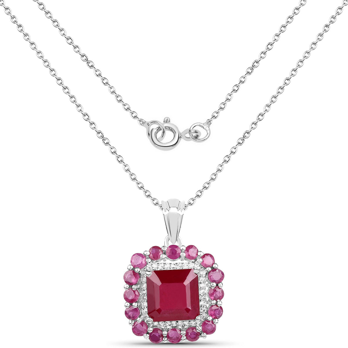 8.48 Carat Glass Filled Ruby and White Topaz .925 Sterling Silver Pendant by Avera Group