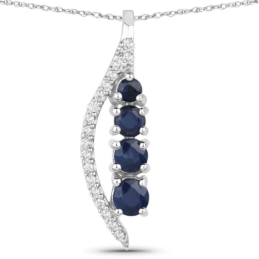 Avera Group 0.40 ct blue sapphire and white diamond pendant in 14K white gold