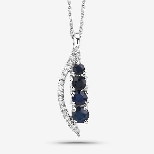 Avera Group 0.40 ct blue sapphire and white diamond pendant in 14K white gold