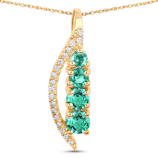 Avera Group 0.34 ct Zambian emerald and white diamond pendant in 14K yellow gold