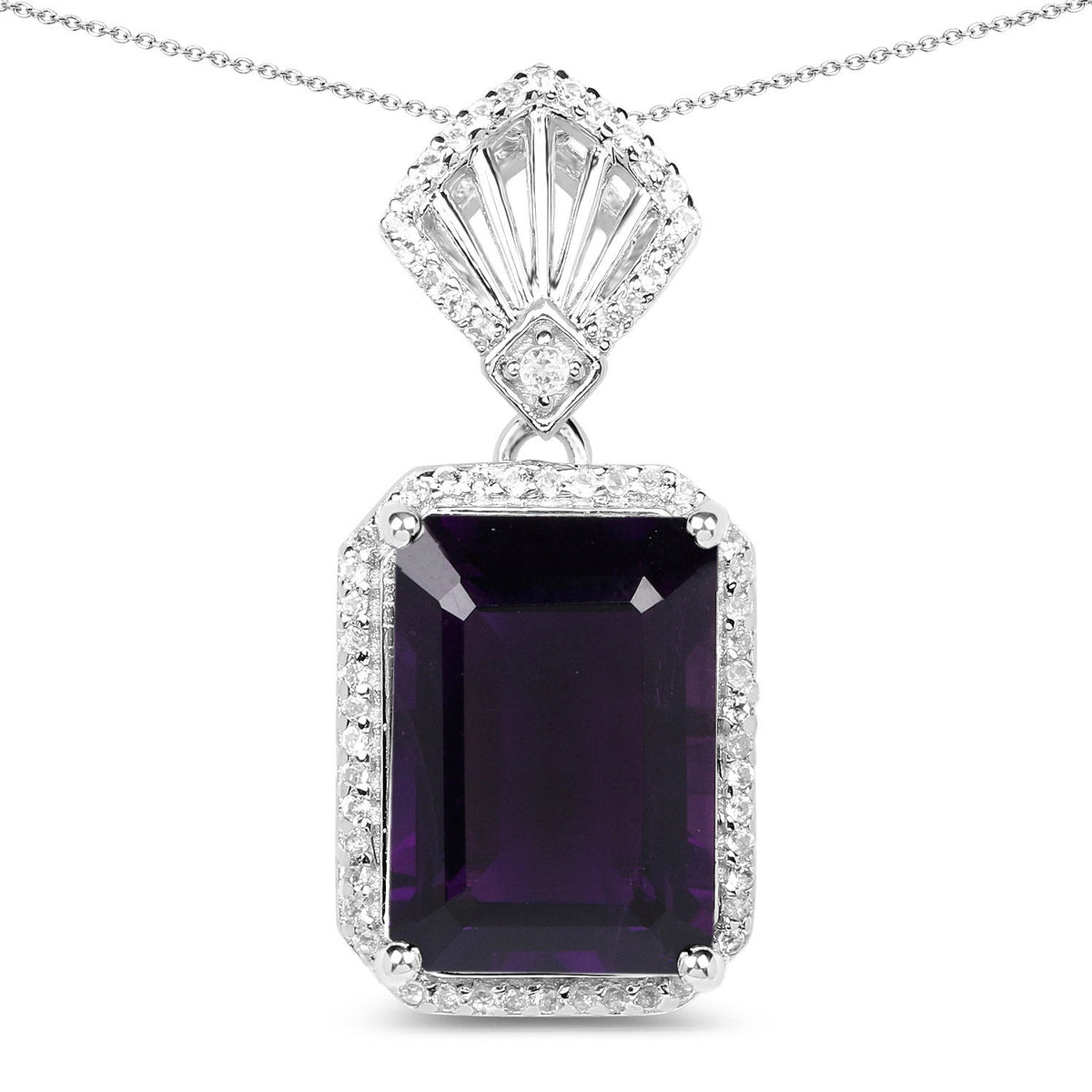 7.37 ct amethyst and white zircon .925 sterling silver pendant by Avera Group