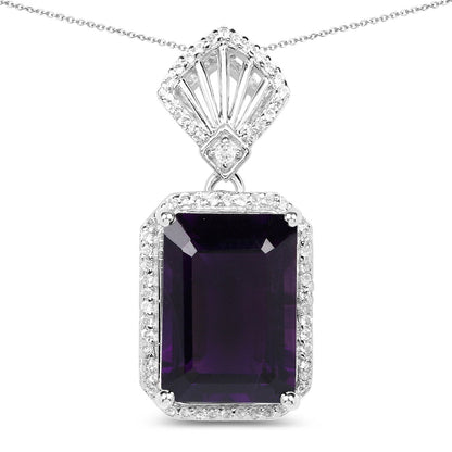 7.37 ct amethyst and white zircon .925 sterling silver pendant by Avera Group