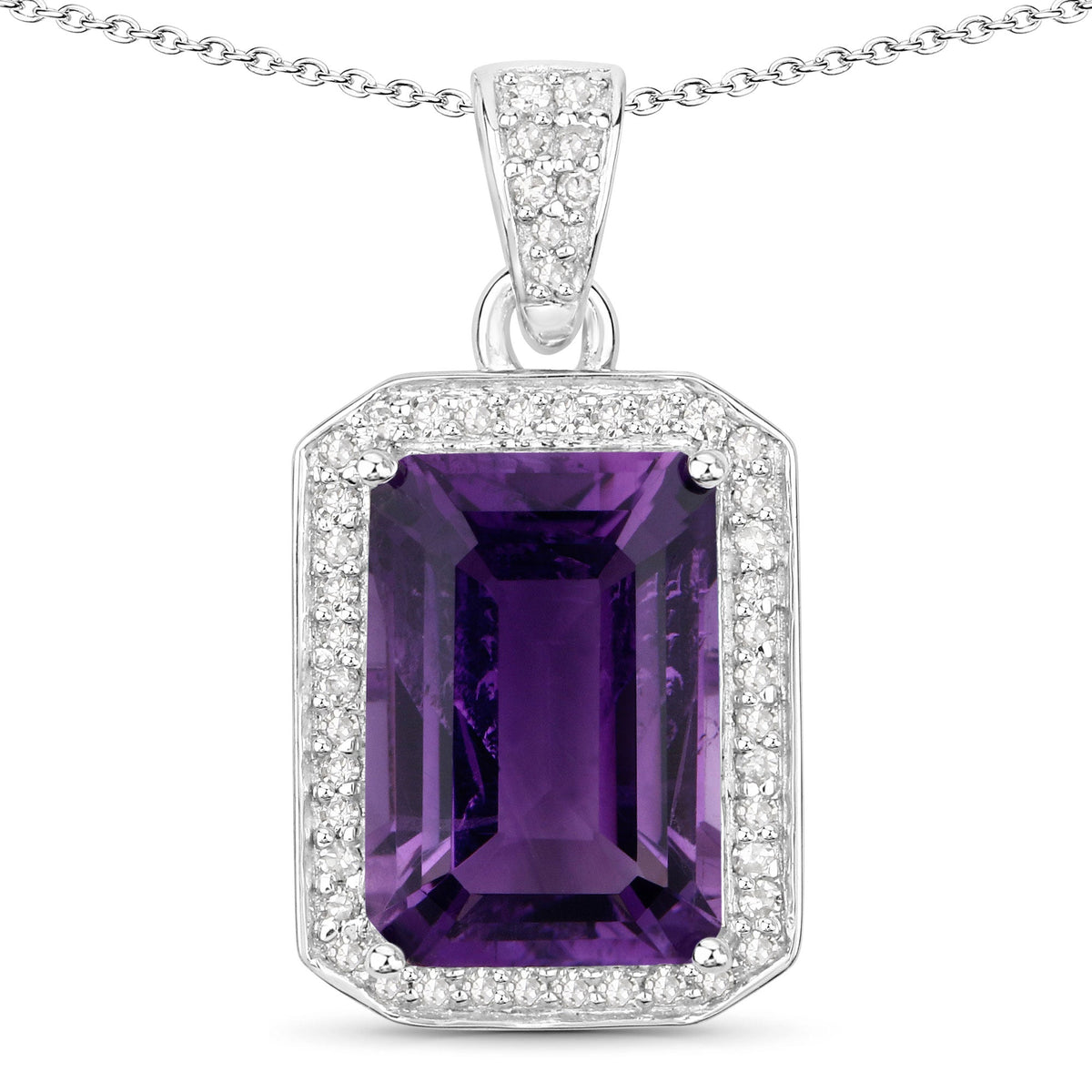 5.37 ct octagon amethyst and white diamond .925 sterling silver pendant by Avera Group