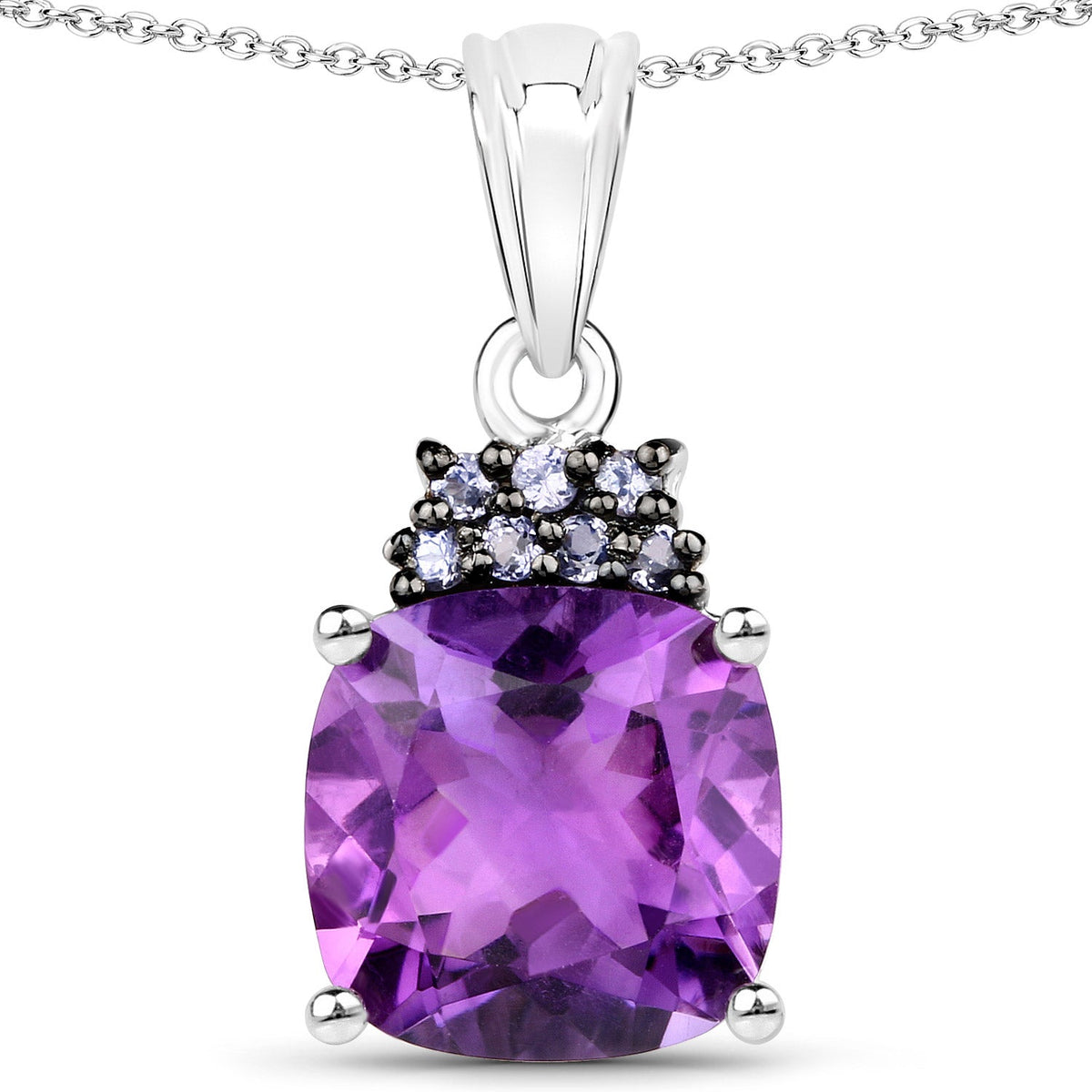 6.10 ct cushion amethyst and tanzanite .925 sterling silver pendant by Avera Group