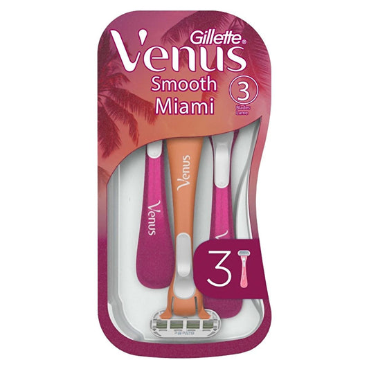 Gillette Venus Smooth Miami Disposable Razors for Women - 3-Blade Close Shave, Ergonomic Handle, and Smooth Skin by Beauty Care Bag