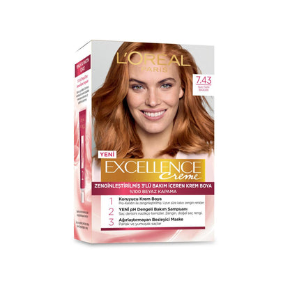 L'Oreal Paris Excellence Creme 7.43: Sultan Copper Hair Dye - 100% Gray Coverage, Long Lasting Color, Pro-Keratin & Ceramide for Hair Protection by Beauty Care Bag