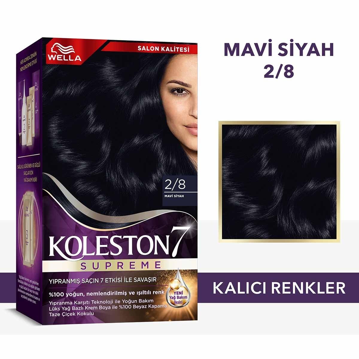 Wella Koleston Supreme Blue Black Hair Dye 2/8: Intense Color, Gray Coverage & Conditioning - At-Home Permanent Hair Color Kit by Beauty Care Bag