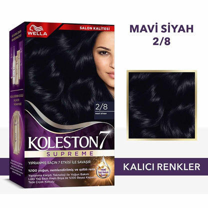 Wella Koleston Supreme Blue Black Hair Dye 2/8: Intense Color, Gray Coverage & Conditioning - At-Home Permanent Hair Color Kit by Beauty Care Bag