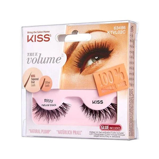 Kiss Ritzy Natural Volume False Eyelashes - Human Hair, Easy Application, Comfortable & Lightweight Lashes with Protein Adhesive (2 Pairs) by Beauty Care Bag