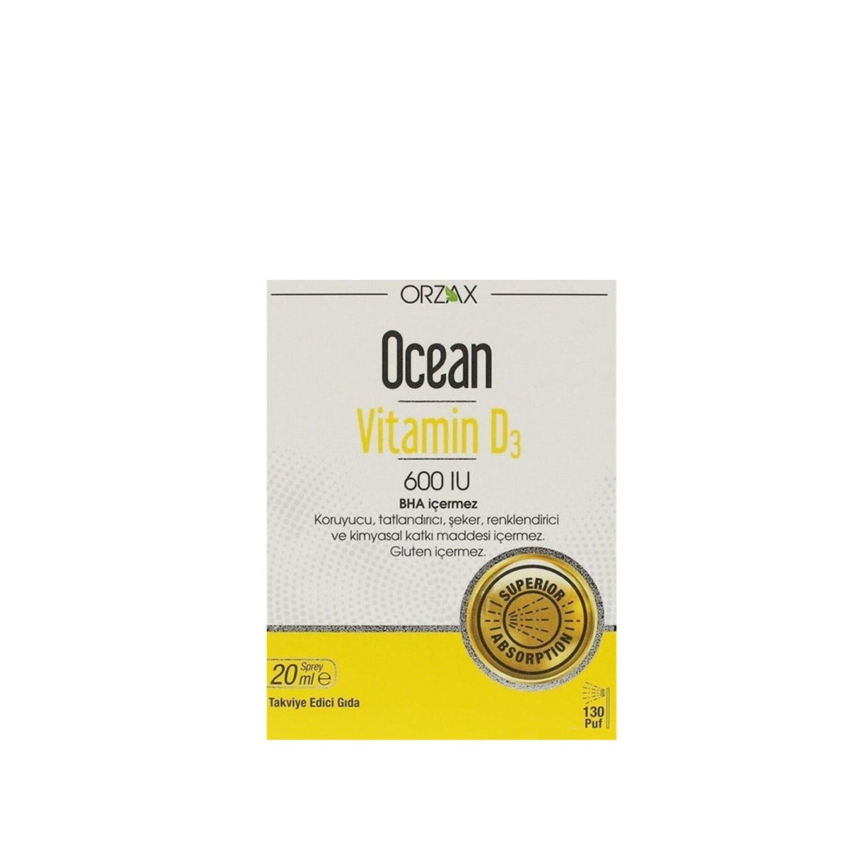 Orzax Ocean Vitamin D3 600 IU 20 ml Spray - Gluten-Free, BHA-Free Supplement for Kids and Adults by Beauty Care Bag