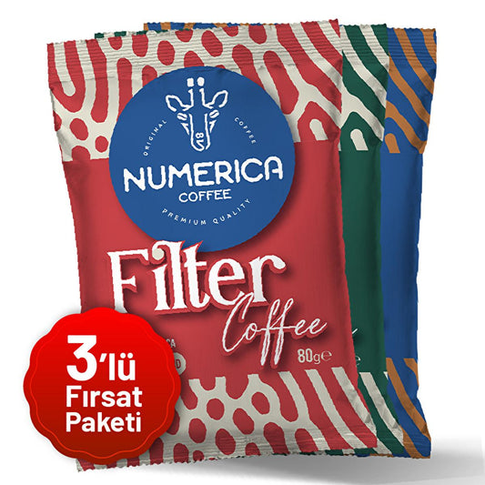 Numerica Ground Coffee Blend 3-Pack Trial Set for Coffee Machines - Filter Coffee Variety Pack by Beauty Care Bag