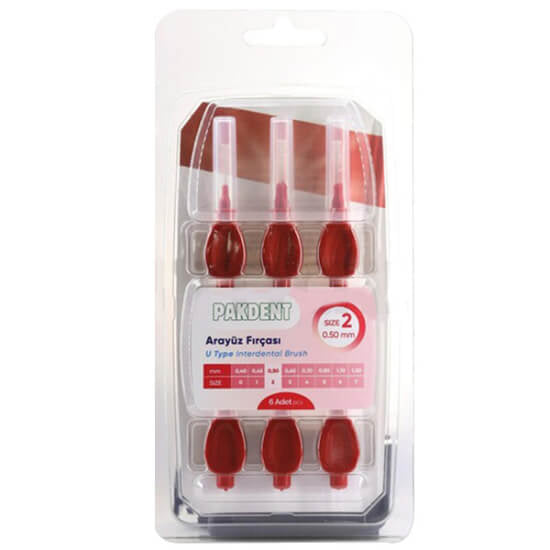 Pakdent Interdental Brush 0.5 mm Red for Plaque Removal 6-Pack by Beauty Care Bag
