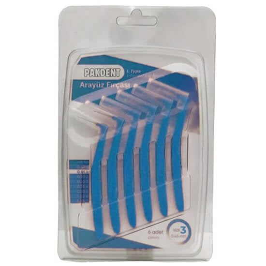 Pakdent L-Type Interdental Brush 0.60mm Blue 6-Pack by Beauty Care Bag