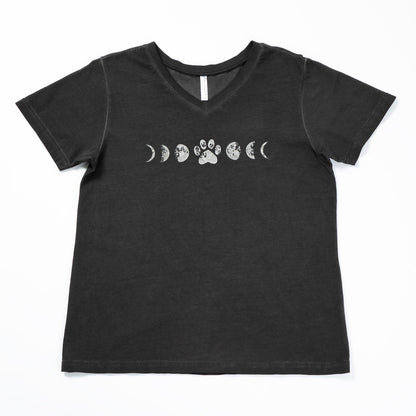 Paw Print Moon Acid Wash V-Neck TeeShort Sleeve Tees & PolosTorqelo.com