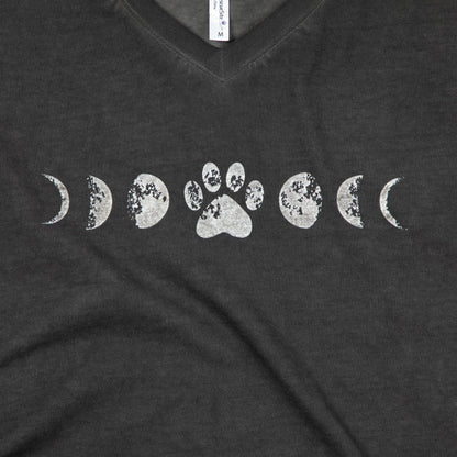 Paw Print Moon Acid Wash V-Neck TeeShort Sleeve Tees & PolosTorqelo.com
