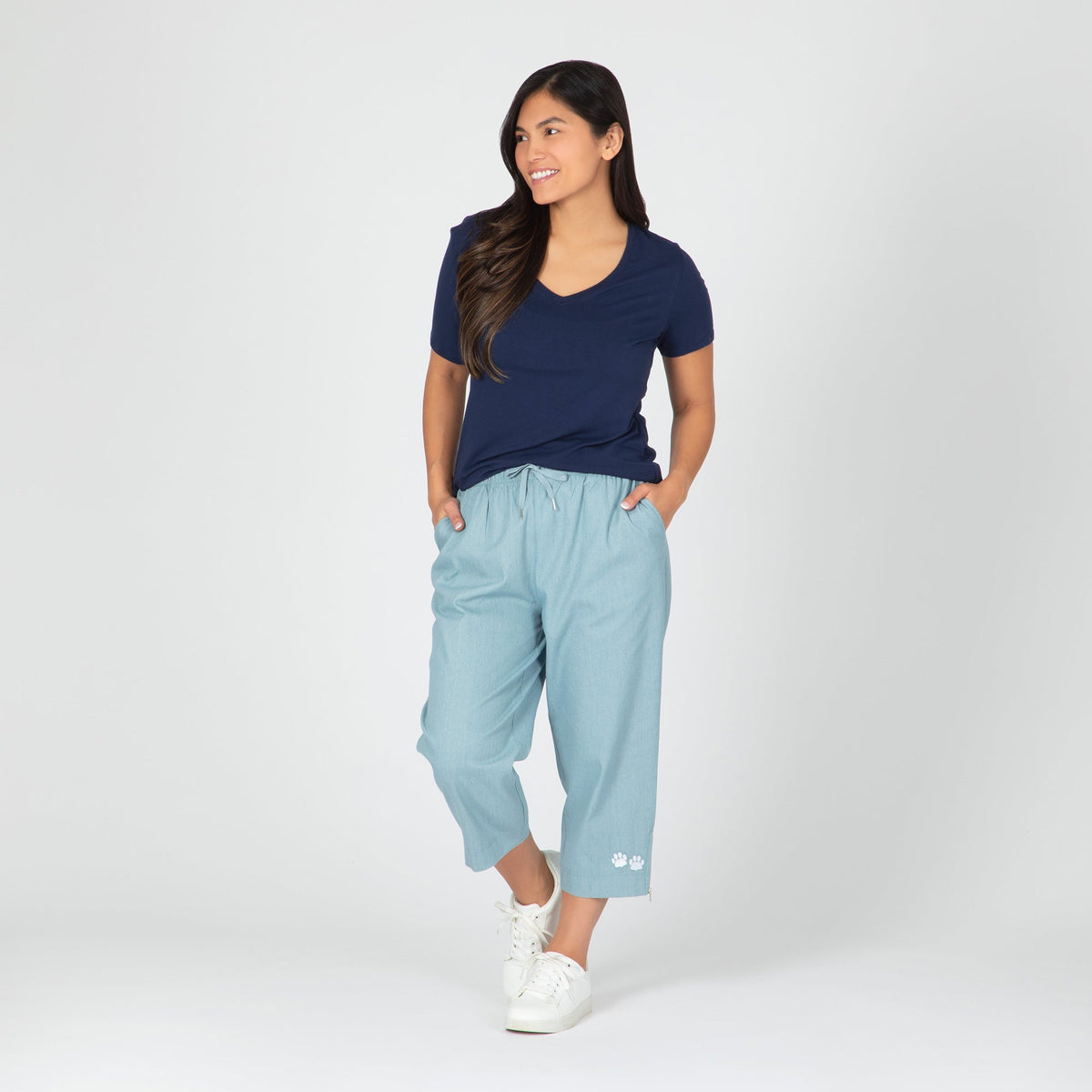 Paw Print Zipper-Hem Denim Capri PantsPants & LeggingsTorqelo.com