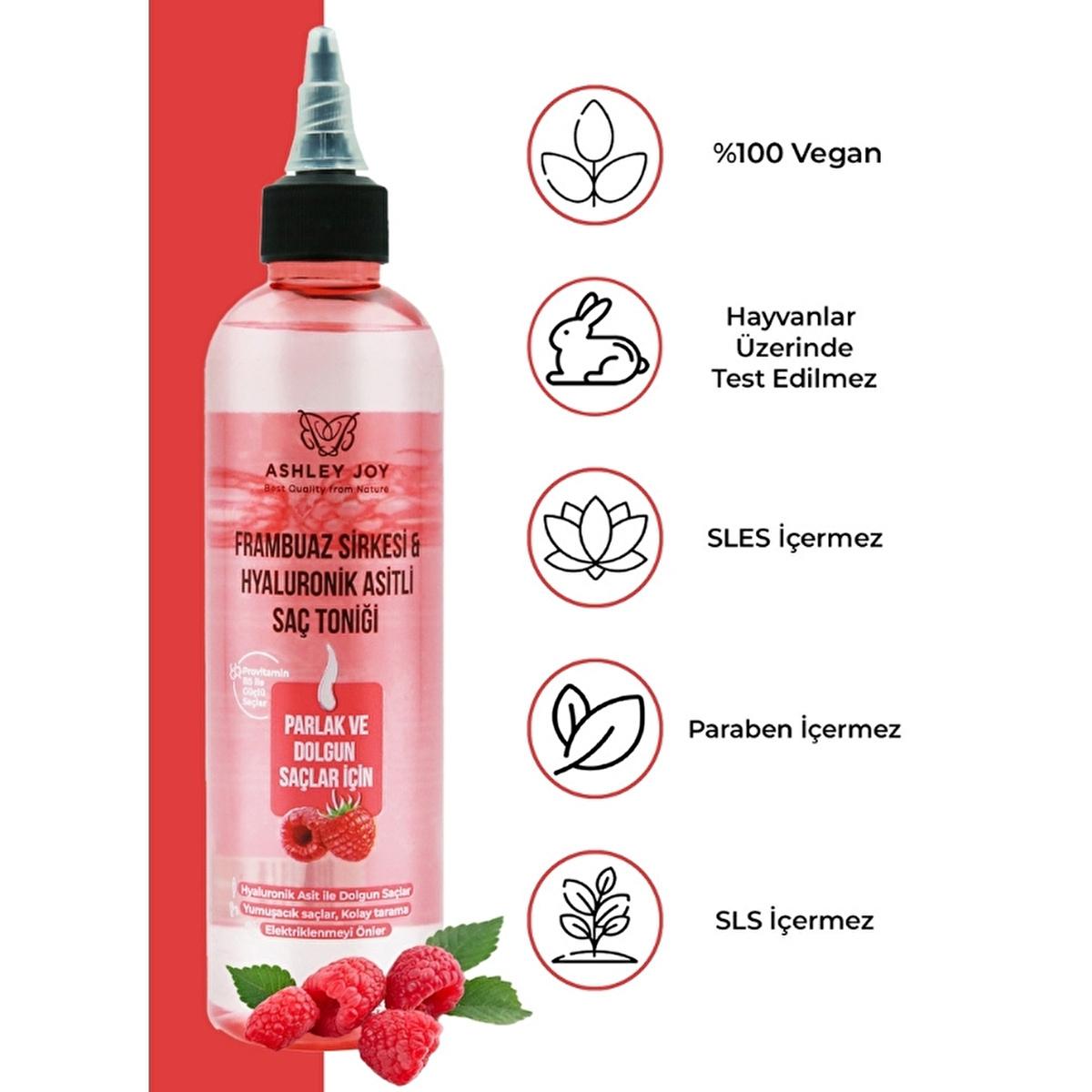 Ashley Joy Raspberry Hair Vinegar & Hyaluronic Acid Hair Tonic: Shine, Detangle & Hydrate - Natural Anti-Frizz, Moisturizing Hair Treatment (8.45 fl oz) by Beauty Care Bag