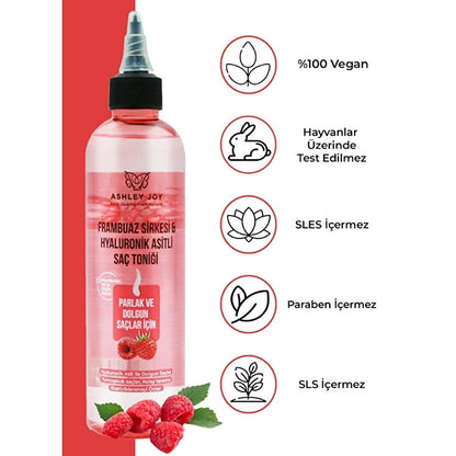 Ashley Joy Raspberry Hair Vinegar & Hyaluronic Acid Hair Tonic: Shine, Detangle & Hydrate - Natural Anti-Frizz, Moisturizing Hair Treatment (8.45 fl oz) by Beauty Care Bag