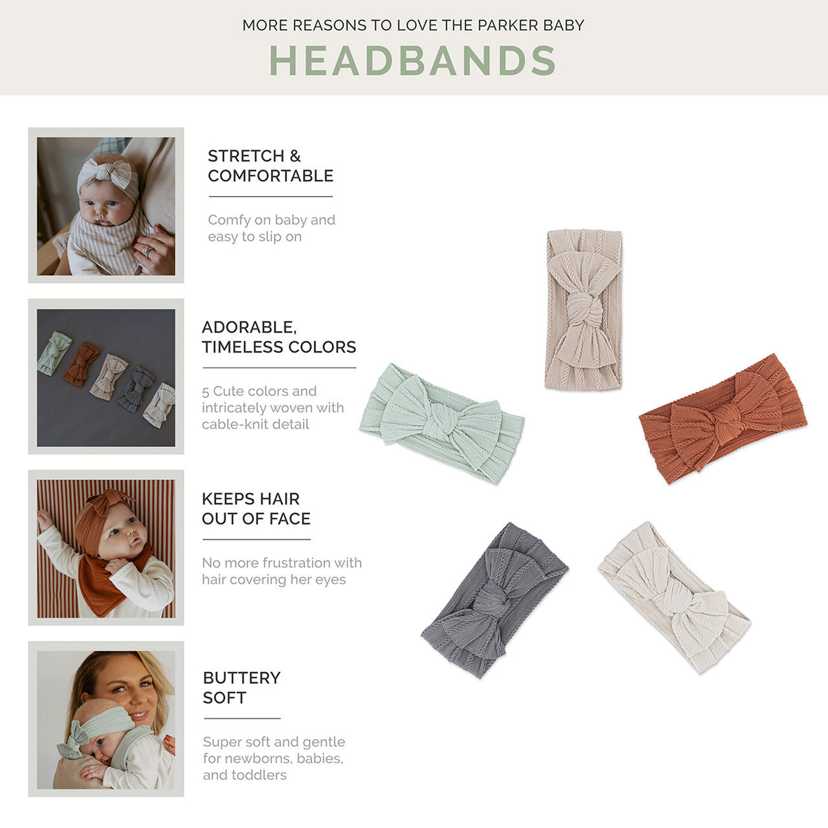 Grace Set - Cable Knit Knotted Headbands - 5 Pack by Parker Baby Co.