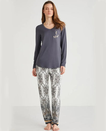 Penye Mood 9716 Women's Pajama Set in Anthracite by Beauty Care Bag