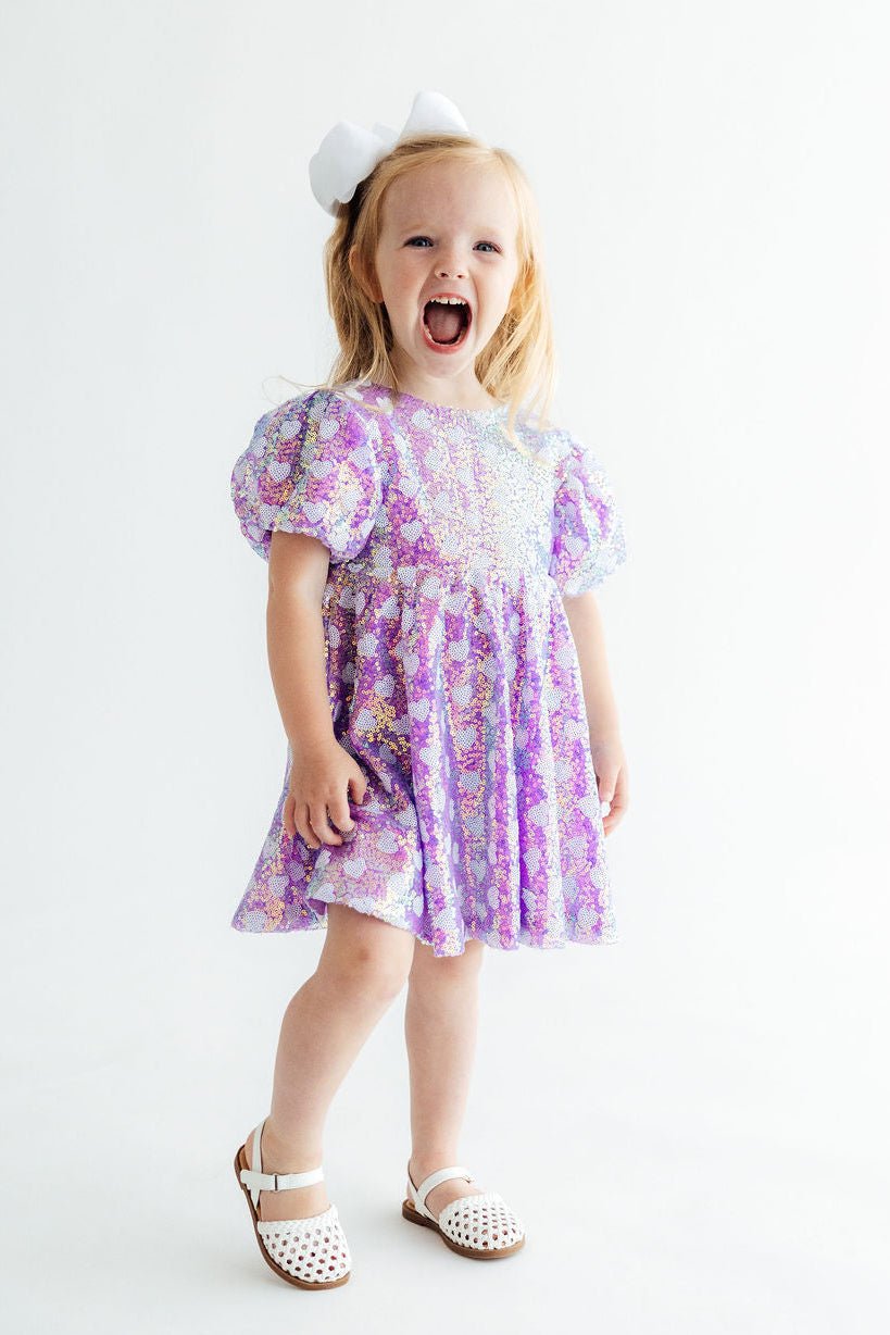 Periwinkle Heart Puff Sleeve Sequin DressSequin Dress - Puff SleeveTorqelo.com