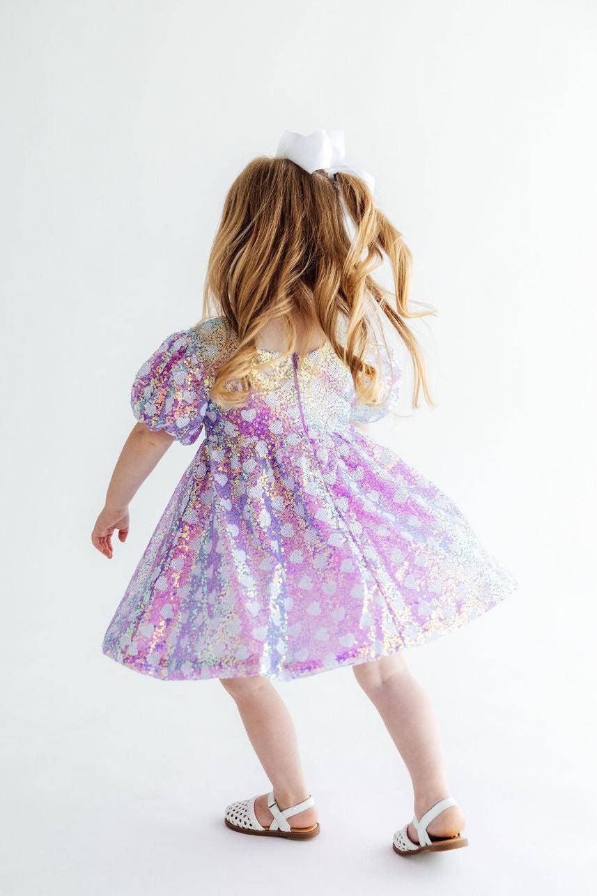 Periwinkle Heart Puff Sleeve Sequin DressSequin Dress - Puff SleeveTorqelo.com