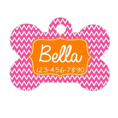 Personalized Bone Dog Tag - Custom Pet ID Tag - Pink Orange Chevron by Joyful Moose