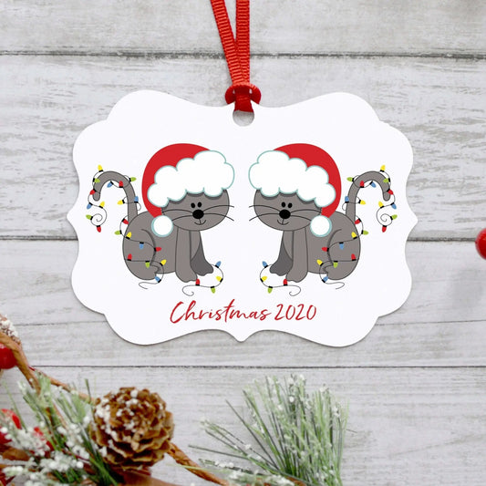 Personalized Cat Ornament, Christmas Ornament, cat lover gift, 2 gray cats, Christmas Gift for Cat Mom by Joyful Moose