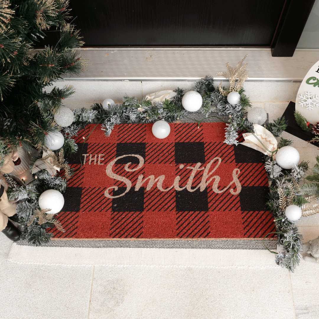 Personalized Checkered Christmas DoormatTorqelo.com