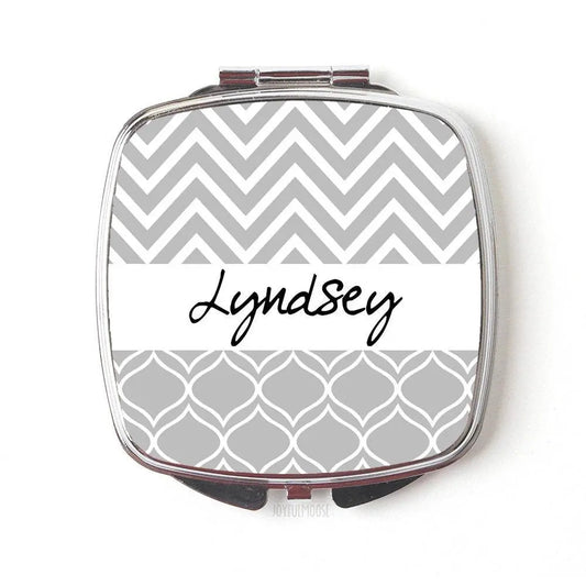 Personalized Compact Mirror, Gray Silver Wedding, compact mirror gift, Bridesmaid Compact Mirrors, small compact mirror, cute compact mirror by Joyful Moose