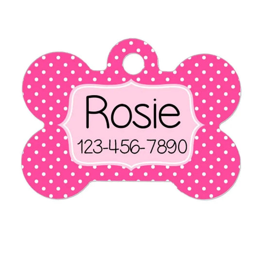 Personalized Dog Name Tag - Dog ID Tag - Custom Dog Collar Tag - Dog Tag Pink Polka Dots by Joyful Moose