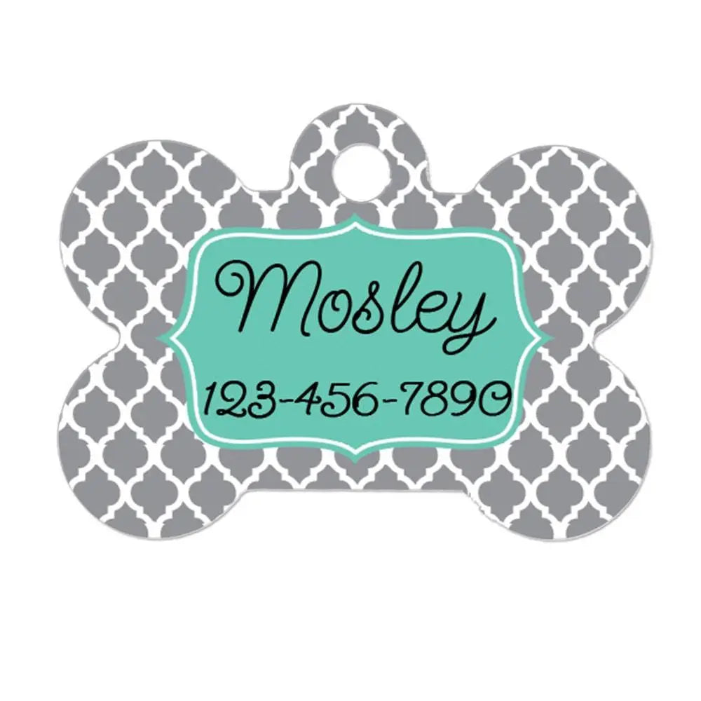 Personalized Dog Tag - Dog ID Tag - Personalized Bone Dog Tag - Pet Gift - Custom Pet ID Tag - Gray Mint by Joyful Moose