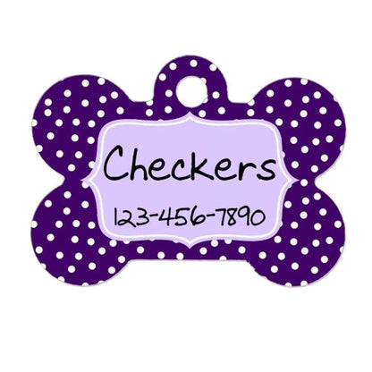 Personalized Dog Tag - Dog ID Tag - Purple Dots Personalized Bone Dog Tag - Custom Pet ID Tag by Joyful Moose