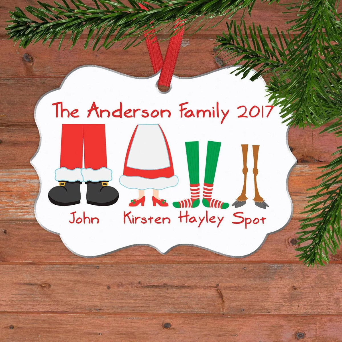 Personalized Family Christmas Ornament - Family Christmas Gift Ideas Black Friday - Elf Feet Customized Christmas Oval Ornament by Joyful Moose