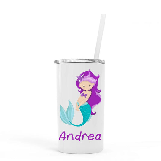 Personalized Mermaid Skinny Tumbler, Kids Stainless Steel Tumblers w/ Straw, Cup with Straw, tumbler personalized, Mermaid Water Bottle by Joyful Moose