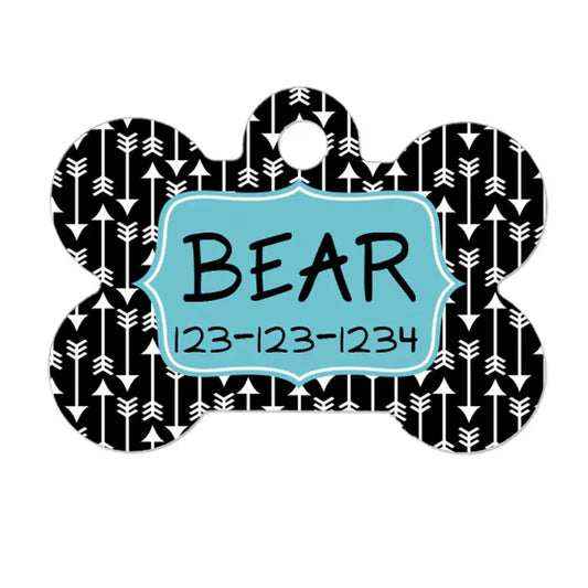 Personalized Pet ID Tag - Personalized Pet Tag - Custom Pet ID Tag - Arrow Dog Name Tag - Dog ID Tag - Dog Collar Name Tag - Black Turquoise by Joyful Moose