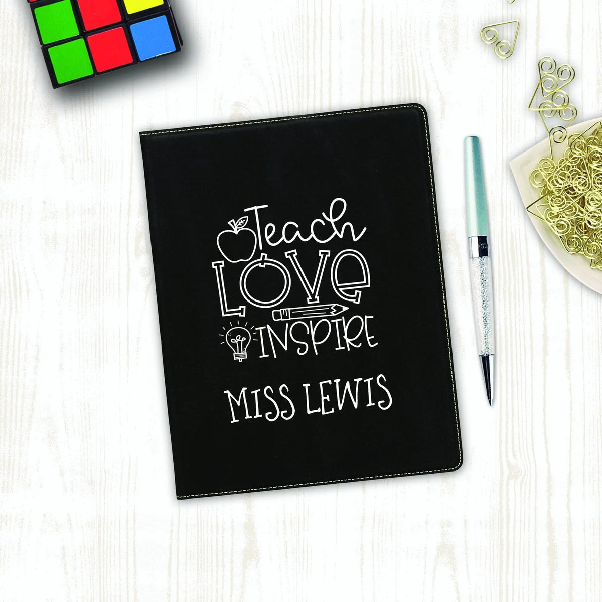 Personalized Teacher Portfolio with Notepad, Teacher Gift, Personalized Paper Holder, Note Pad Holder for Teacher by Joyful Moose