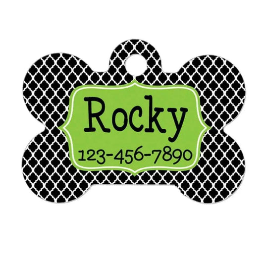 Pet ID Tag - Bone Custom Pet ID Tag - Lime Green & Black Pet ID Tag by Joyful Moose