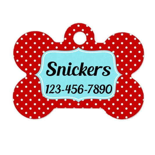 Pet ID Tag - Red Aqua Polka Dot Custom Dog Collar Tag by Joyful Moose