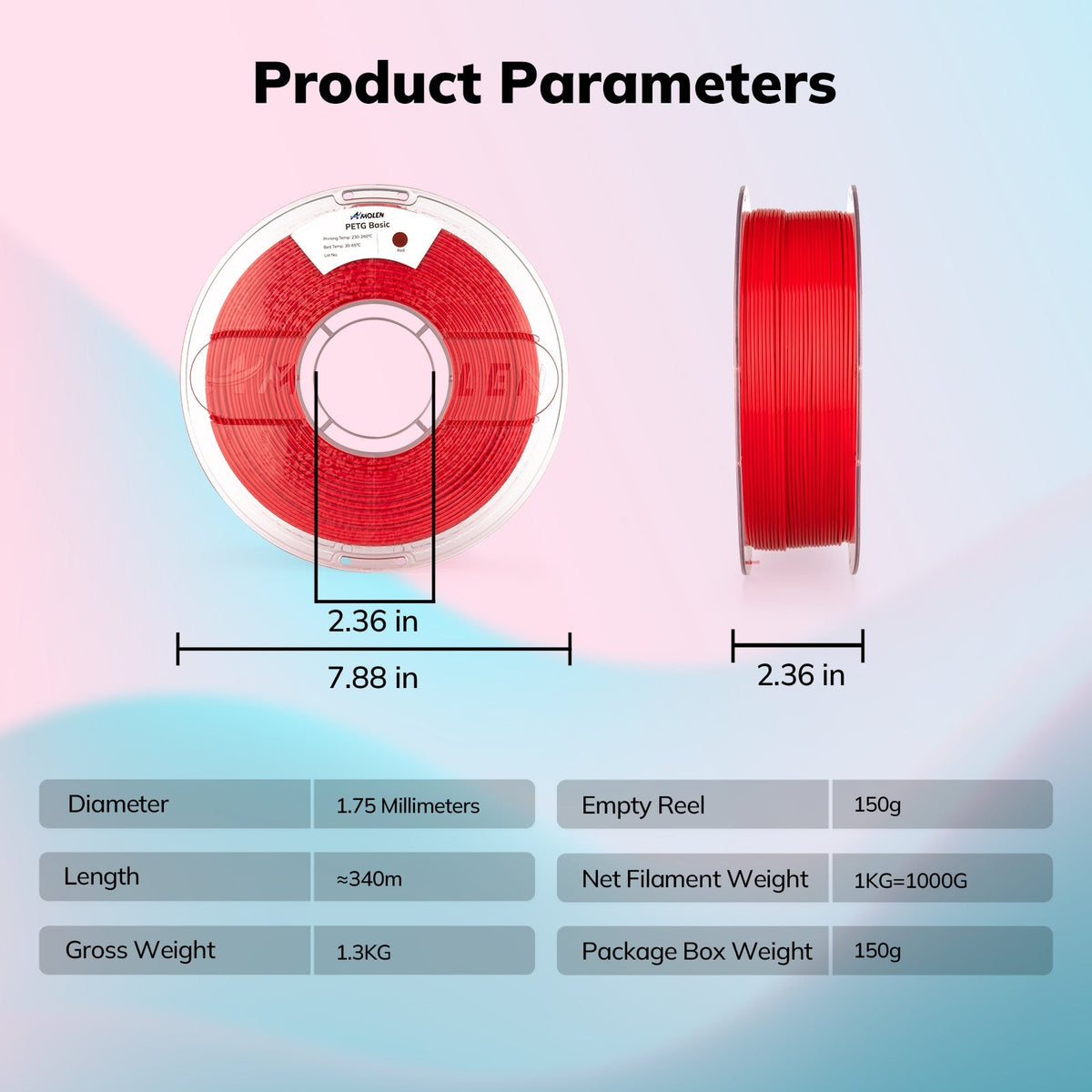 PETG Basic 1.75mm, 1KG/2.2LBPETGTorqelo.com