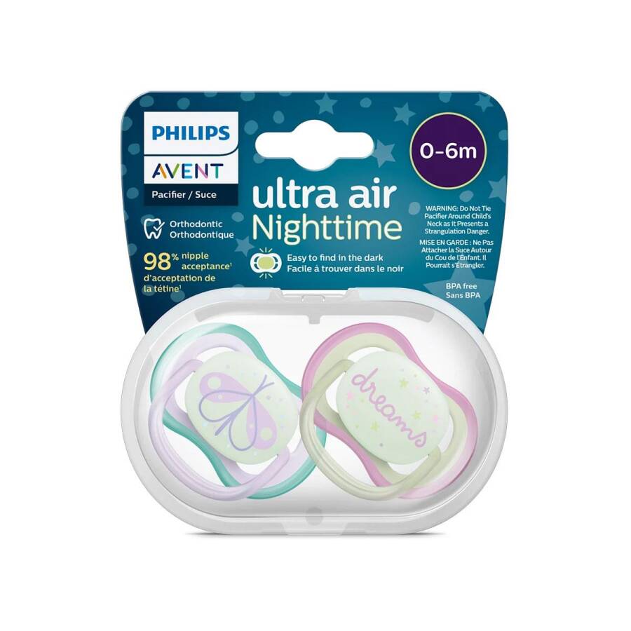 Philips Avent Ultra Air Nighttime Pacifier 0-6M 2-Pack by Beauty Care Bag